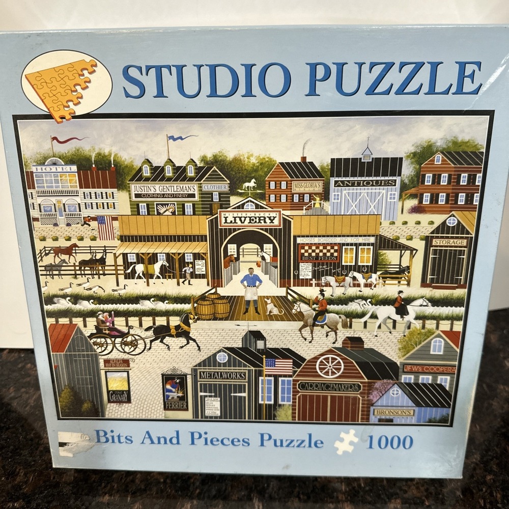 Bits and Pieces 1000 Pc Puzzle Mr Bucks Livery Radford Wine Folk Art